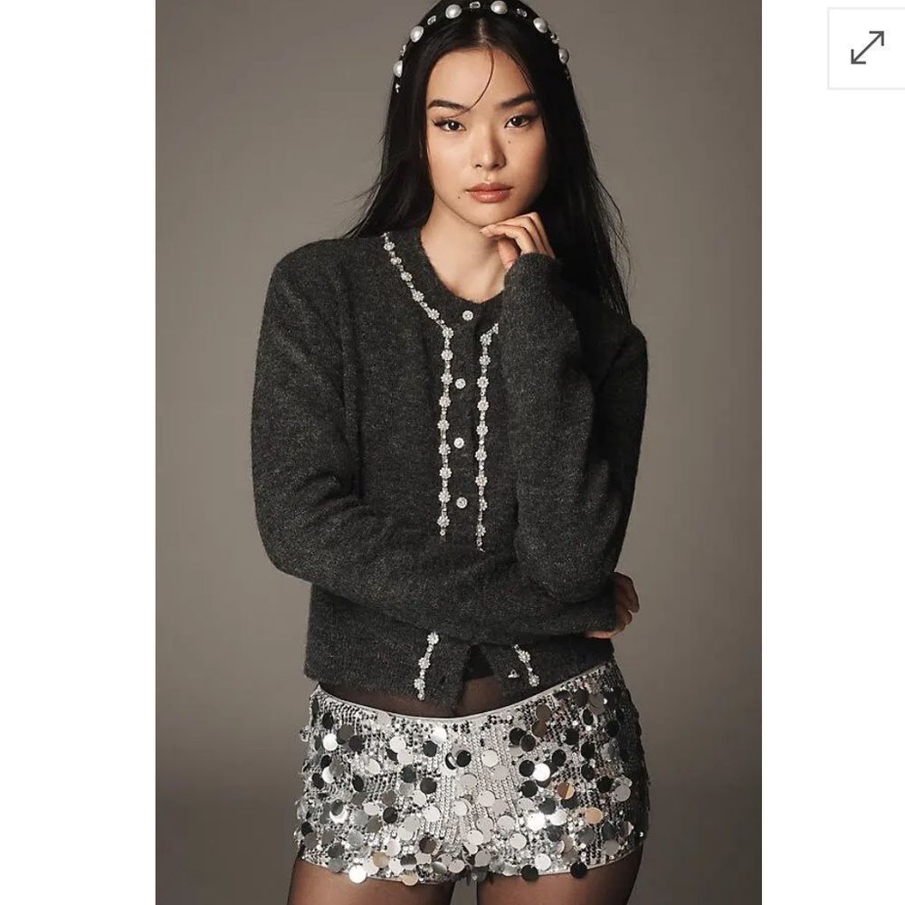 Anthropologie MAEVE 
Embellished Crew-Neck Cardigan Sweater